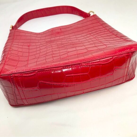 Kate & Mallory Red Studded Croc Embossed Faux Leather Shoulder Bag and Pouch - Picture 9 of 16